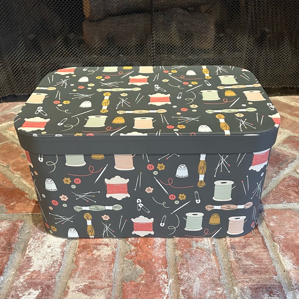 COPY - Gray Sewing-Themed Storage Box with Lid